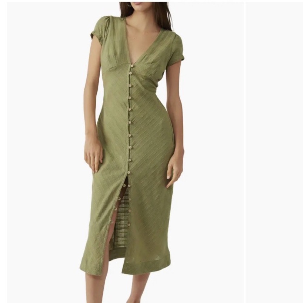 Free People “new in town” midi dress. Willow green. Size XL